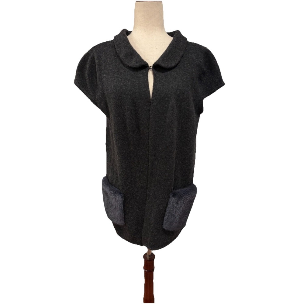 Carolyn‎ Rowan Cashmere Fox Fur Pockets Cardigan Open Front Sweater One Size